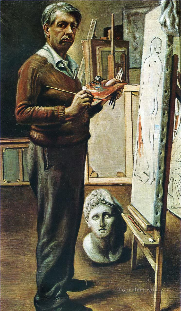 スタジオでの自画像 1935 ジョルジョ・デ・キリコ 形而上学的シュルレアリスム油絵